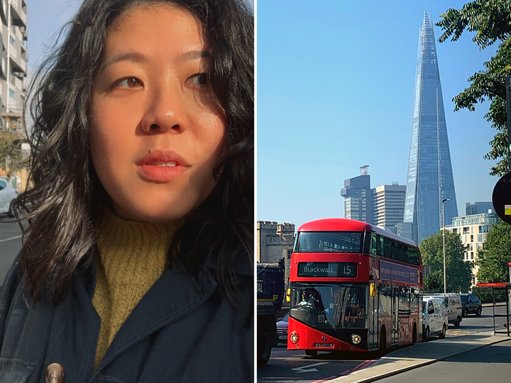 A two-part collage: on the left is a close-up photo of Brenda with the sun on her face looking slightly out of frame of the c